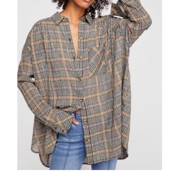 Free people Top Women's Small Break My Stride Long Sleeve Plaid Buttondown - Picture 1 of 6